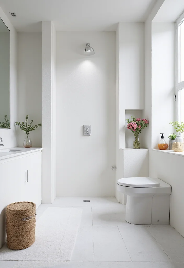 14 Beautiful Bathroom Ideas for Bright Stylish Relaxing Spaces - 2. Minimalist White Oasis