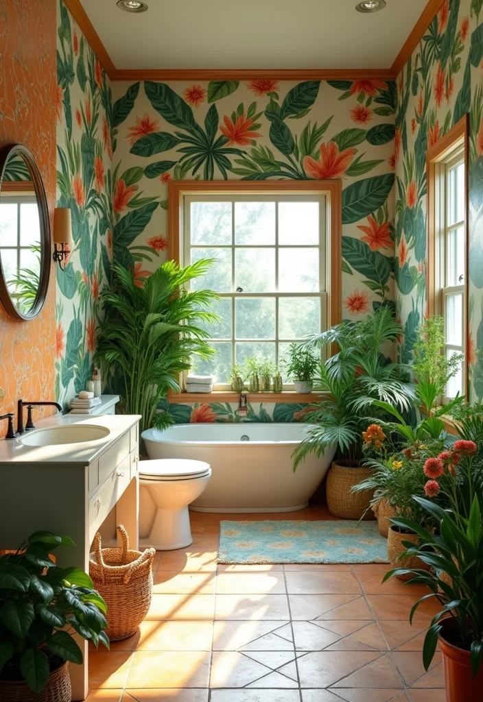 14 Beautiful Bathroom Ideas for Bright Stylish Relaxing Spaces - 4. Vibrant Tropical Escape
