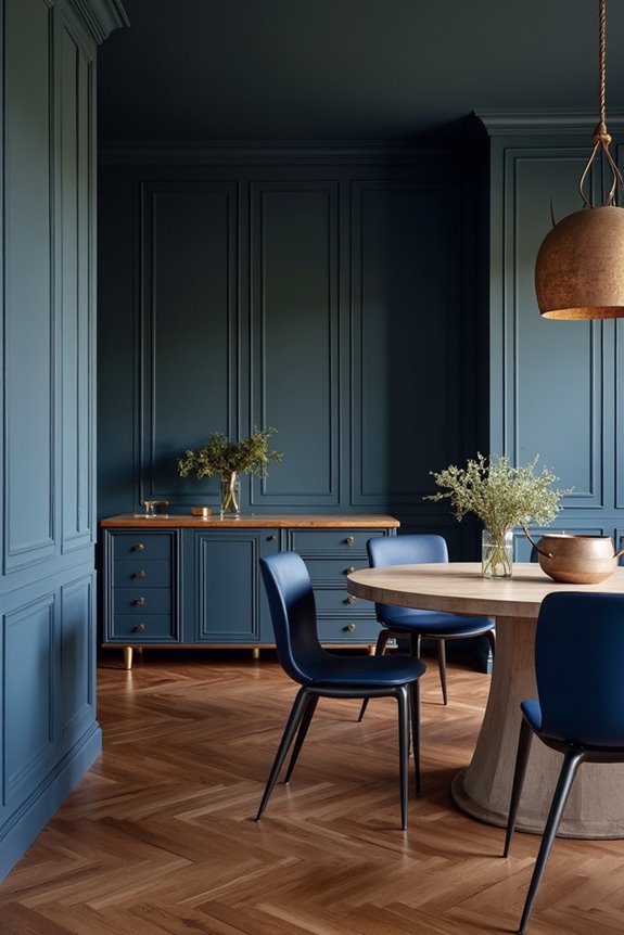 7 Dining Room Colors That Match Walnut Floors Perfectly 4 deep navy slate blue contrast