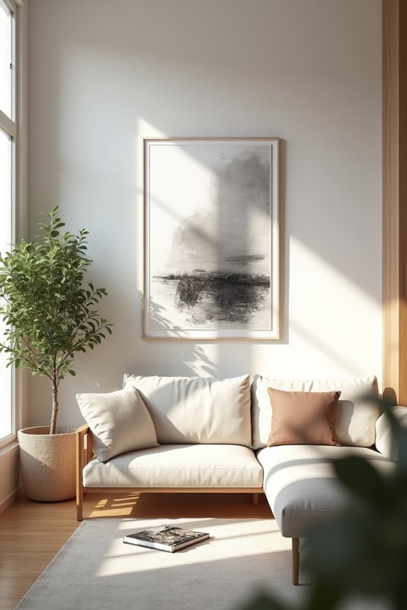 10 Creative Ways to Do Something With an Empty Wall in Your Living Room 2 large statement piece balanced framing