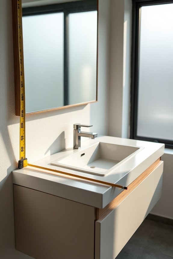 measuring leveling stud secured vanity installation