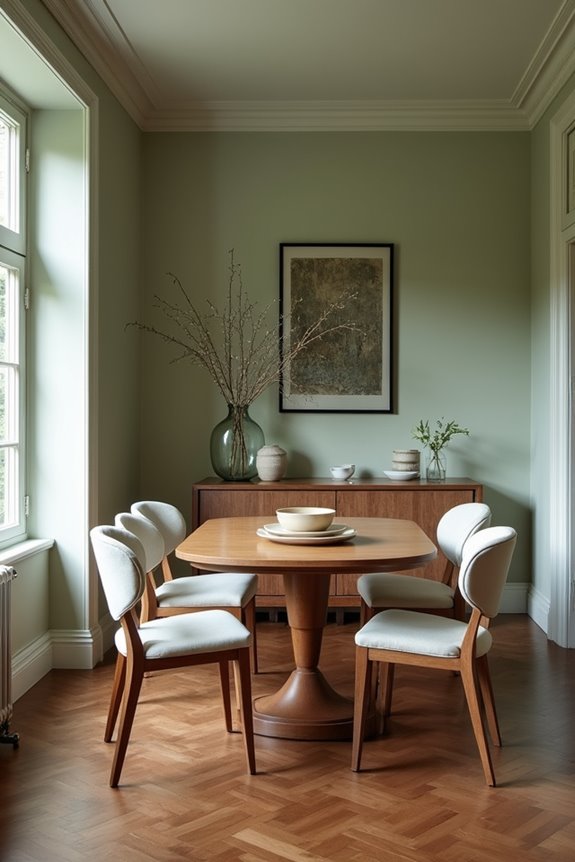 7 Dining Room Colors That Match Walnut Floors Perfectly 3 sage green walnut harmony