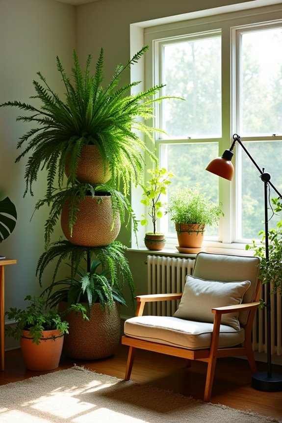7 Smart Ideas for Empty Living Room Corners 2 tall faux trees complement low light rooms